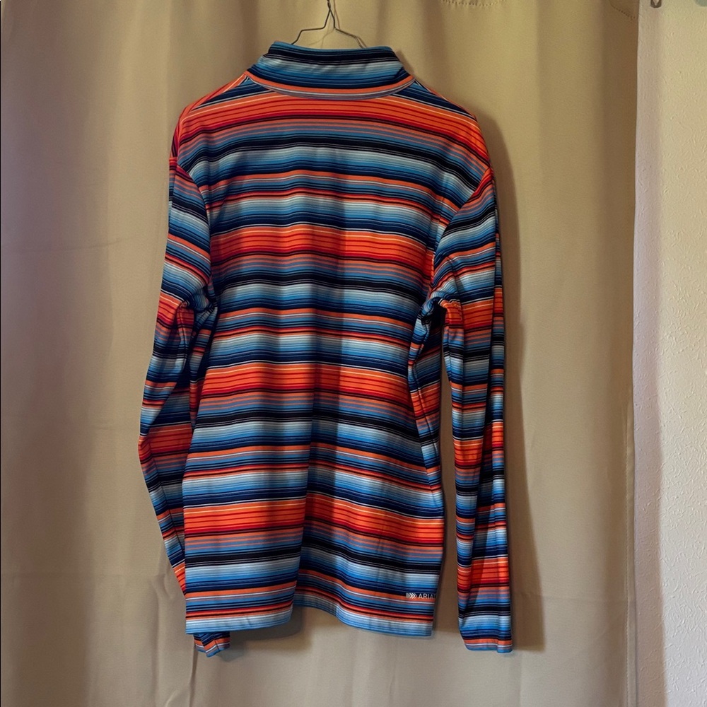 Ariat Men's Striped Zip-Up Sweater - Blue, Red, Orange - Picture 2 of 3